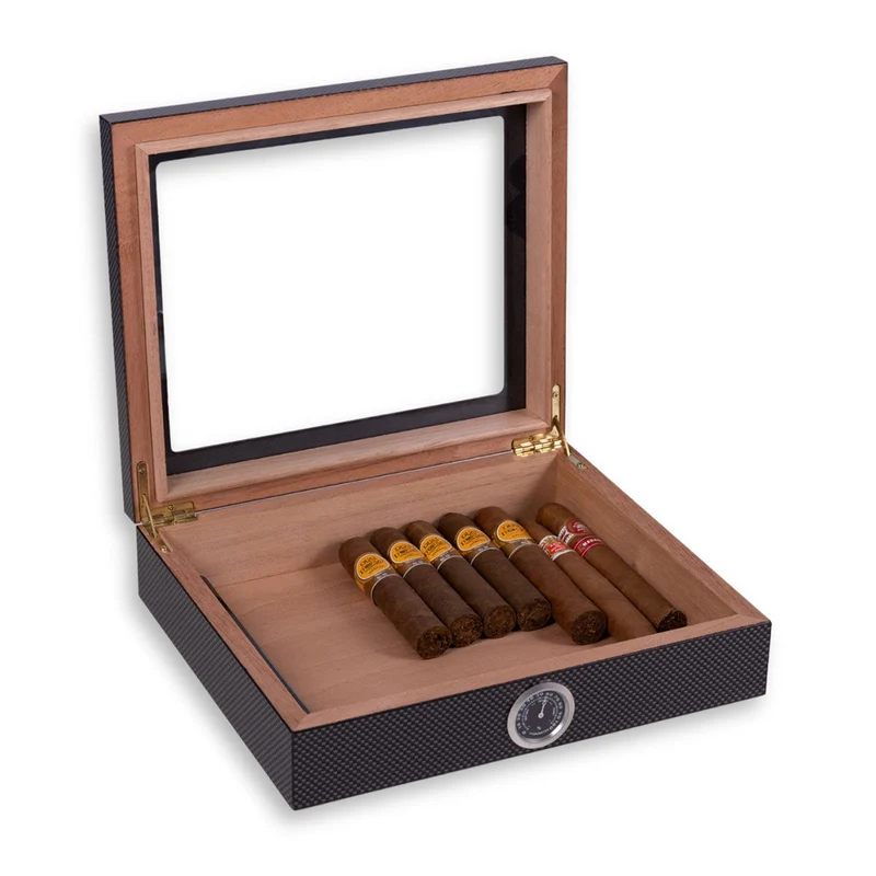 Cigar Humidor with Glass Window Hygrometer and Wood Lining