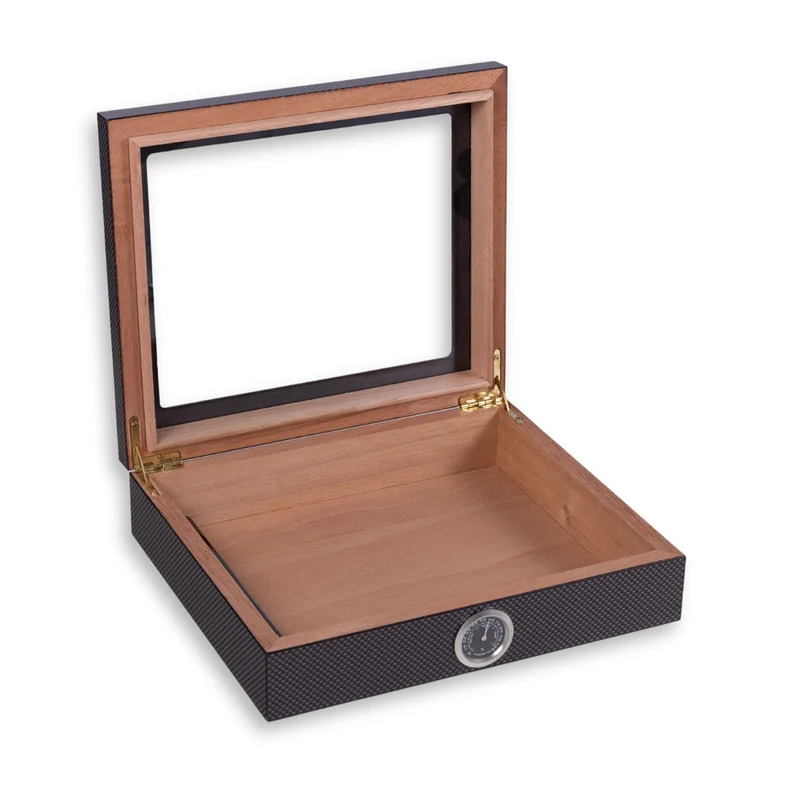 Cigar Humidor with Glass Window Hygrometer and Wood Lining