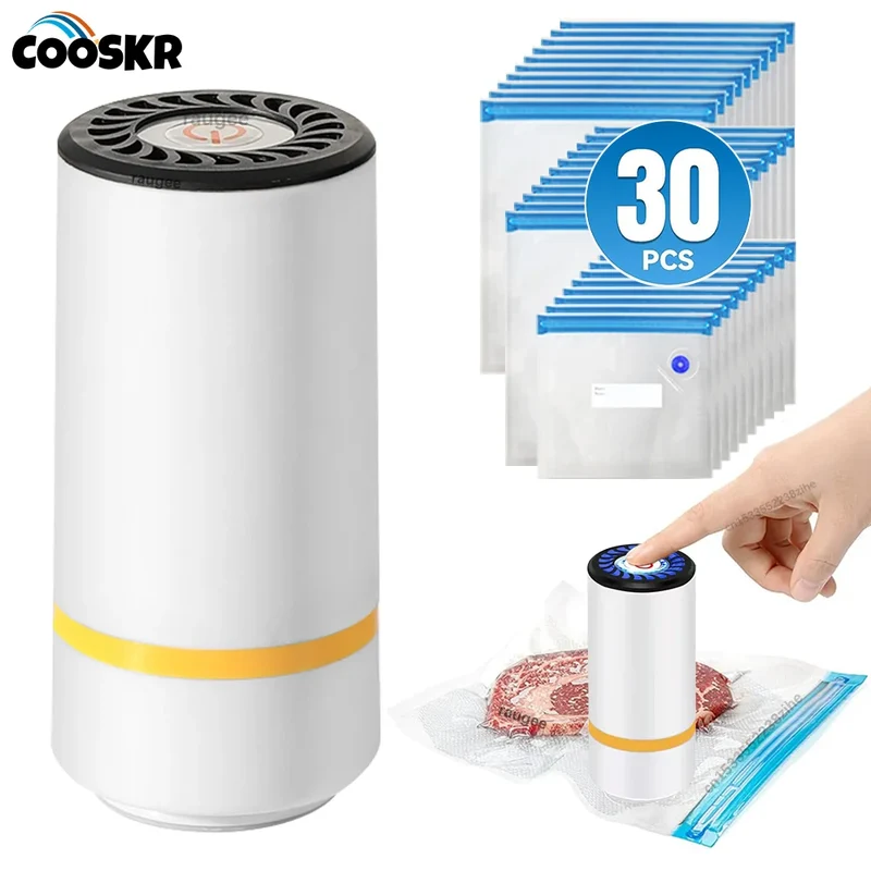 Handheld Vacuum Sealer with Reusable Bags and Portable One-Button Operation