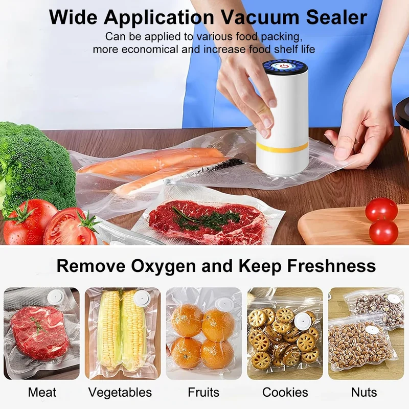 Handheld Vacuum Sealer with Reusable Bags and Portable One-Button Operation