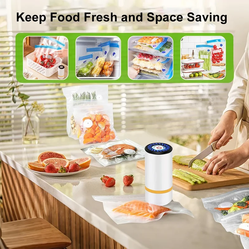 Handheld Vacuum Sealer with Reusable Bags and Portable One-Button Operation