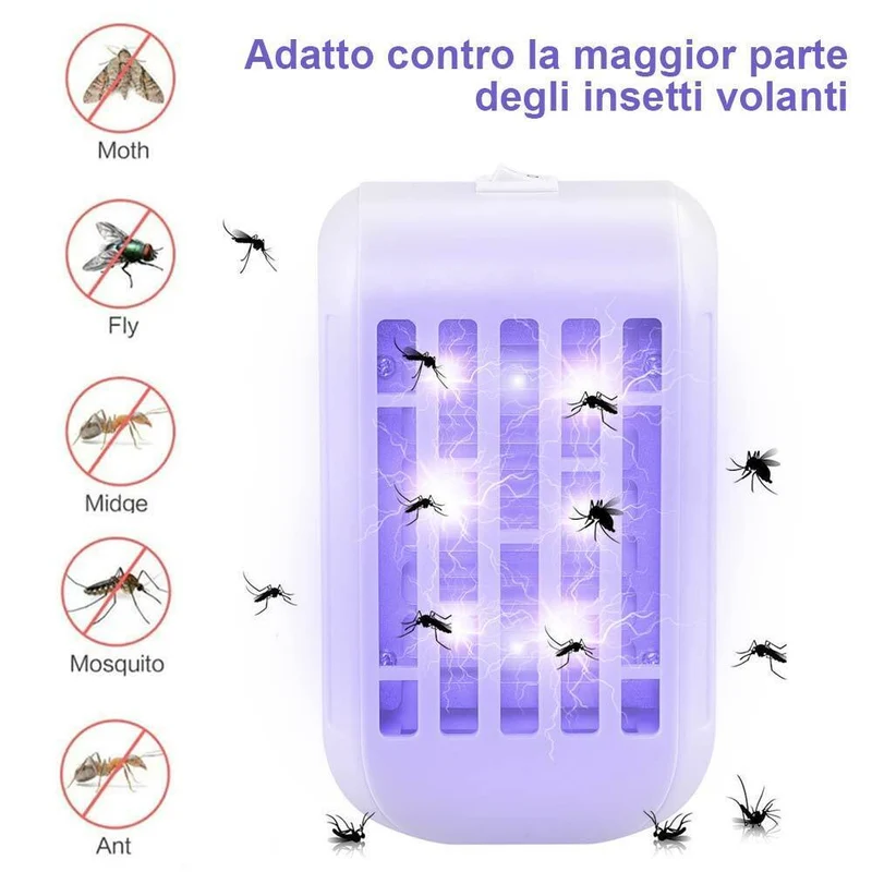 Zanzariera Elettrica Anti Zanzare Mosche 4 LED UV Elettroinsetticida Luce Notte