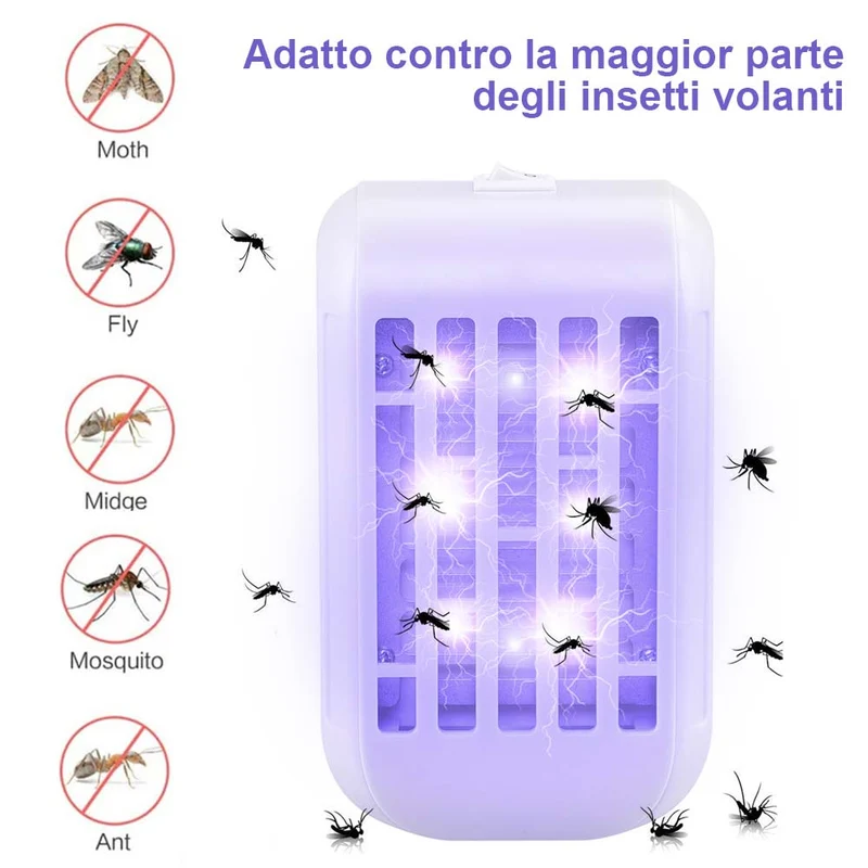 Zanzariera Elettrica Anti Zanzare Mosche 4 LED UV Elettroinsetticida Luce Notte