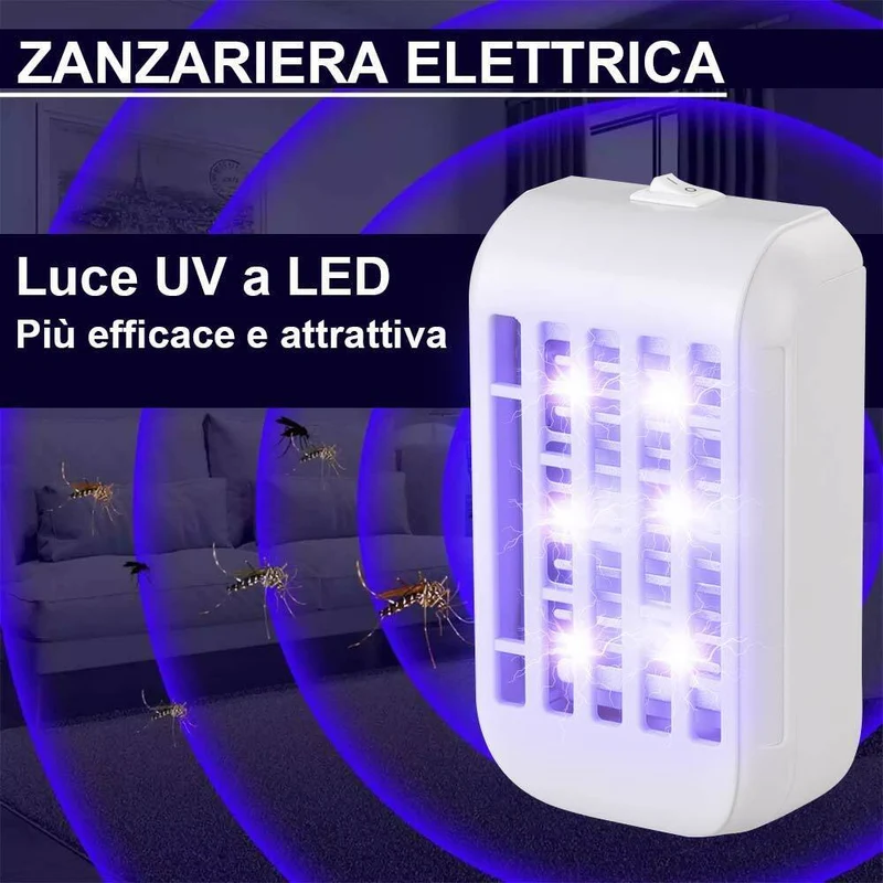 Set 2 Zanzariera Elettrica Anti Zanzare Mosche Luce 4 LED UV Elettroinsetticida