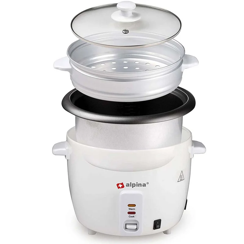 Cuociriso Elettrico 700W Risottiera con Vassoio Cottura Vapore Alpina 1,8 Lt