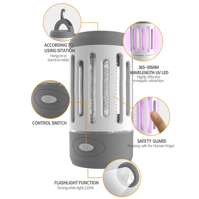 Zanzariera Elettrica Torcia LED da Campeggio Anti Zanzare Potenza 4Watt Esterno