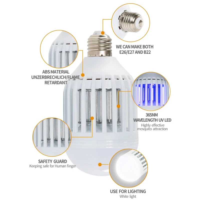 Zanzariera Elettrica Lampadina Lampada LED E27 Anti Zanzare Casa Campeggio