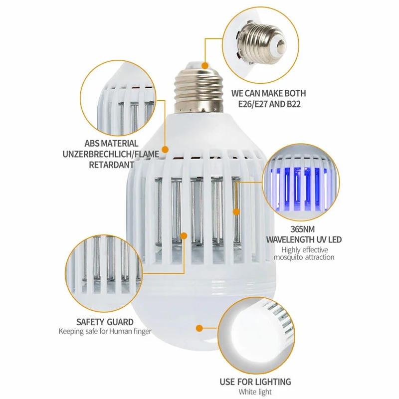 Zanzariera Elettrica Lampadina Lampada LED E27 Anti Zanzare Casa Campeggio