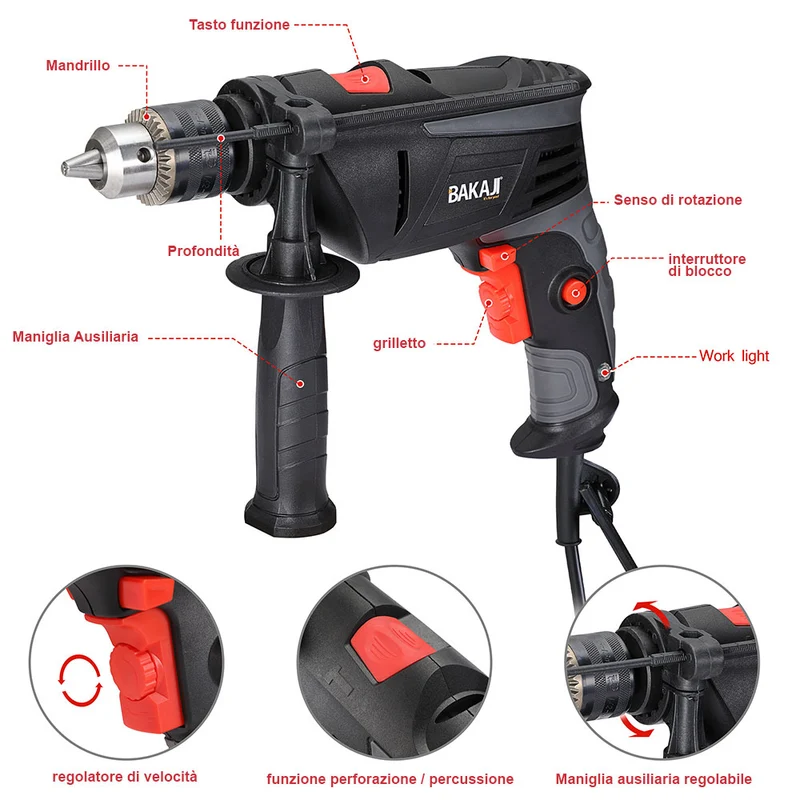 Trapano Elettrico a Percussione 810W Velocita Regolabile 2800rpm Mandrino 13mm