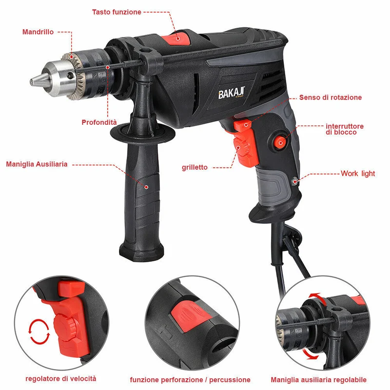 Trapano Elettrico a Percussione 810W Velocita Regolabile 2800rpm Mandrino 13mm
