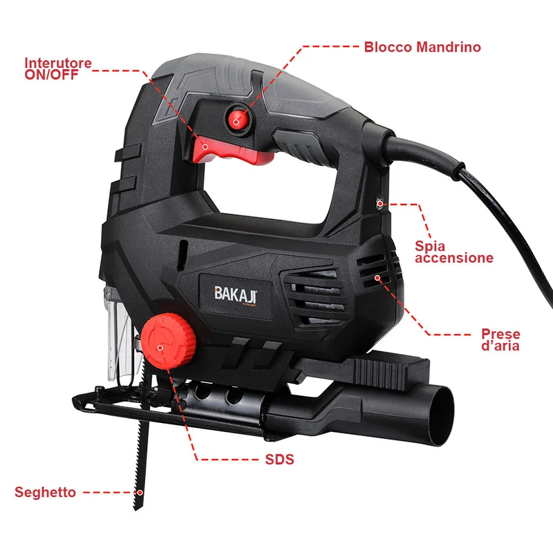 Seghetto Elettrico Alternativo 800W Velocita Regolabile Laser Valigetta e 6 Lame