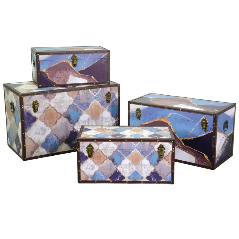 Baule Ecopelle Blu Marocco 70x35x40 Cm