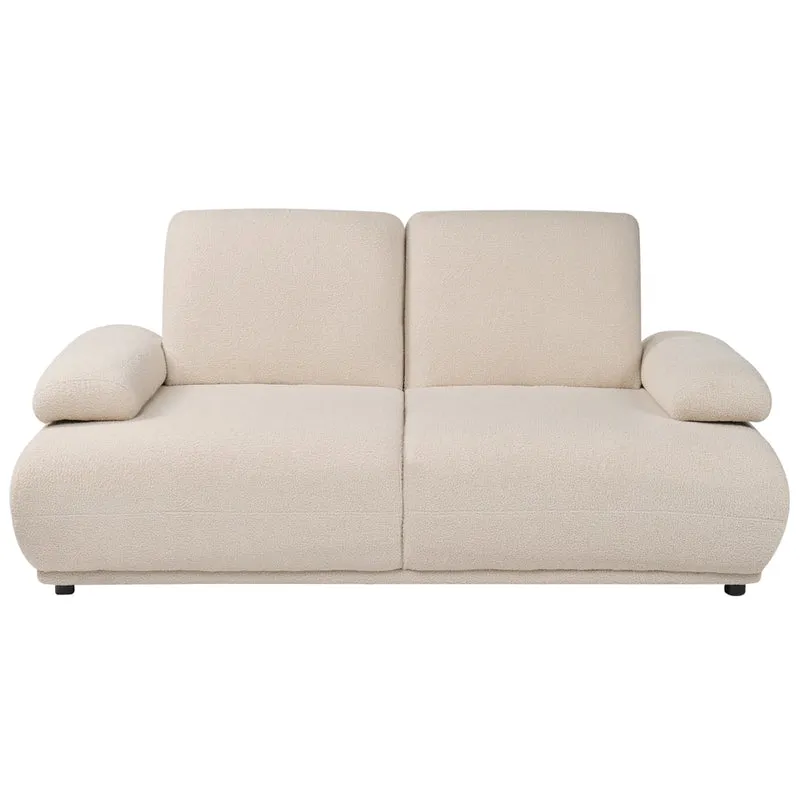 Divano a 2 posti beige con rivestimento in bouclé schienale e braccioli regolabili gambe in legno moderno per soggiorno