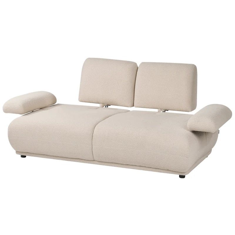 Divano a 2 posti beige con rivestimento in bouclé schienale e braccioli regolabili gambe in legno moderno per soggiorno
