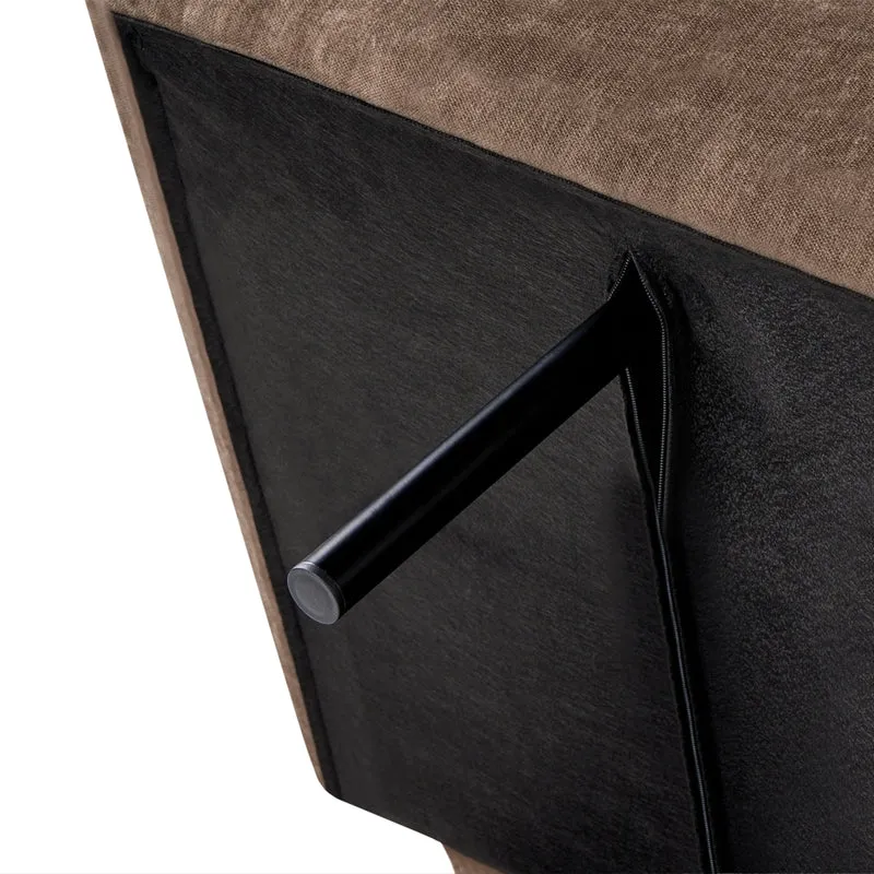 Divano letto marrone rivestito in tessuto con gambe in legno 2 posti schienale trapuntato seduta imbottita design moderno senza braccioli