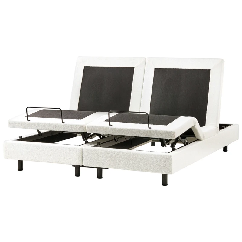 Letto matrimoniale Tessuto bouclè bianco sporco Elettrico Regolabile 180 x 200 cm stile moderno
