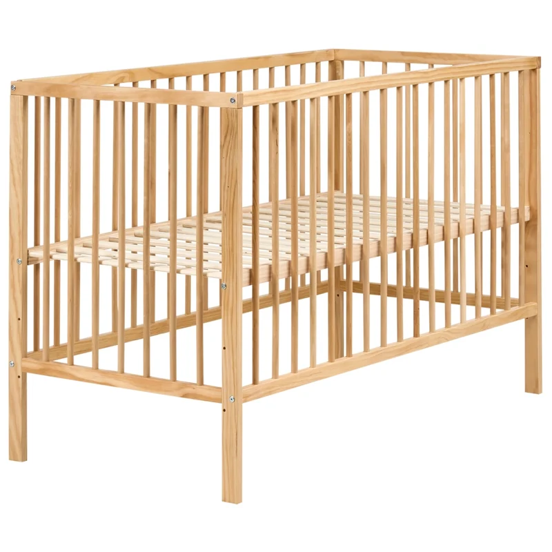 Lettino culla per neonati in legno di pino marrone chiaro 60 x 120 cm con barre regolabili in altezza Dimensioni standard