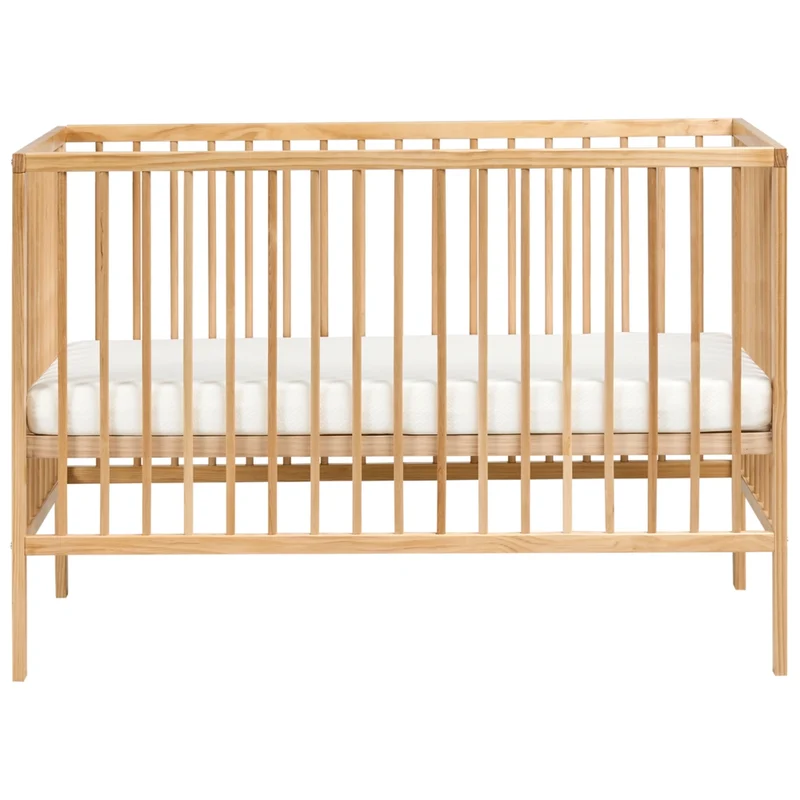 Lettino culla per neonati in legno di pino marrone chiaro 60 x 120 cm con barre regolabili in altezza Dimensioni standard