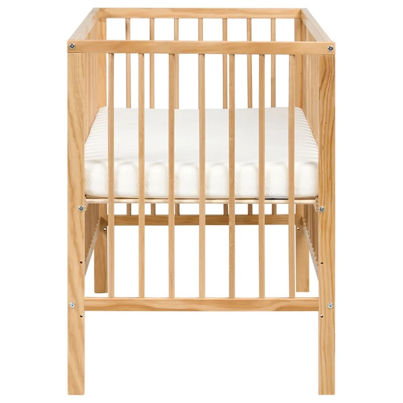 Lettino culla per neonati in legno di pino marrone chiaro 60 x 120 cm con barre regolabili in altezza Dimensioni standard