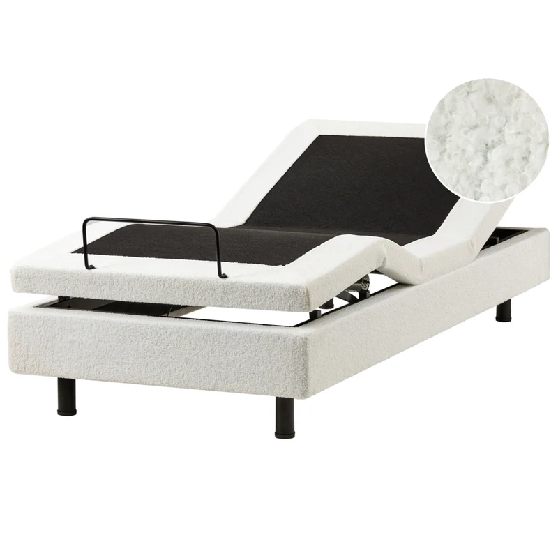 Letto singolo in bouclè bianco sporco regolabile con telecomando senza testata 90 x 200 cm stile moderno
