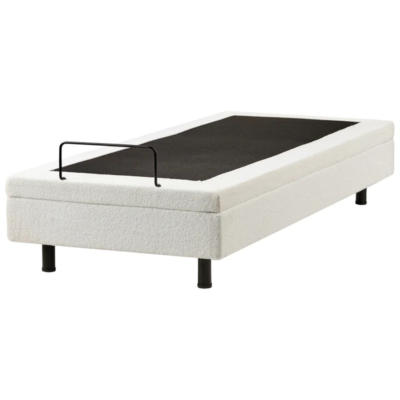 Letto singolo in bouclè bianco sporco regolabile con telecomando senza testata 90 x 200 cm stile moderno