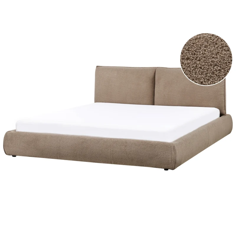 Letto matrimoniale ad acqua imbottito in tessuto bouclè marrone 180 x 200 cm stile classico camera da letto