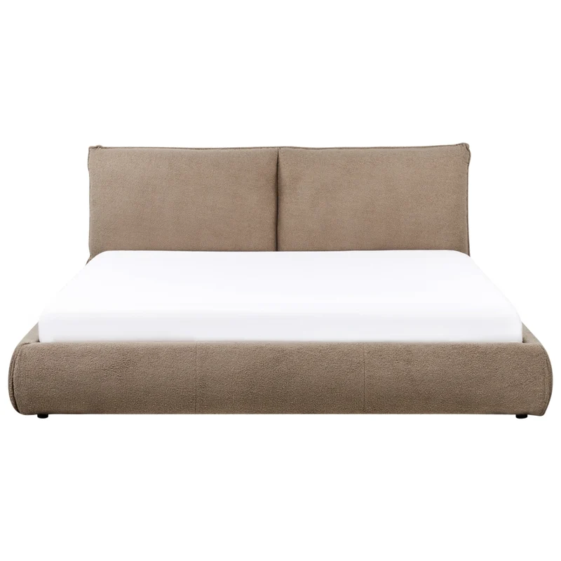 Letto matrimoniale ad acqua imbottito in tessuto bouclè marrone 180 x 200 cm stile classico camera da letto