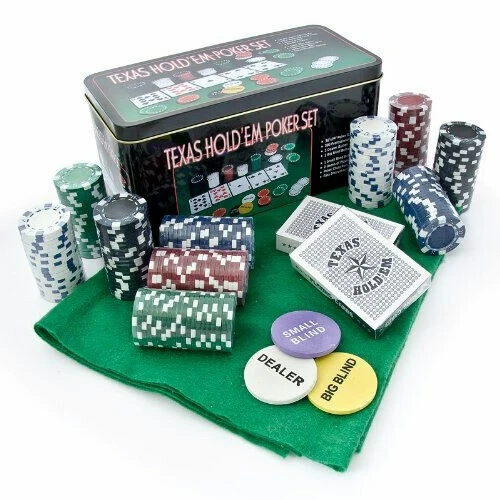Set Kit Texas Poker Holdem in Scatola 200 Fiches Chips con Tappeto da Gioco