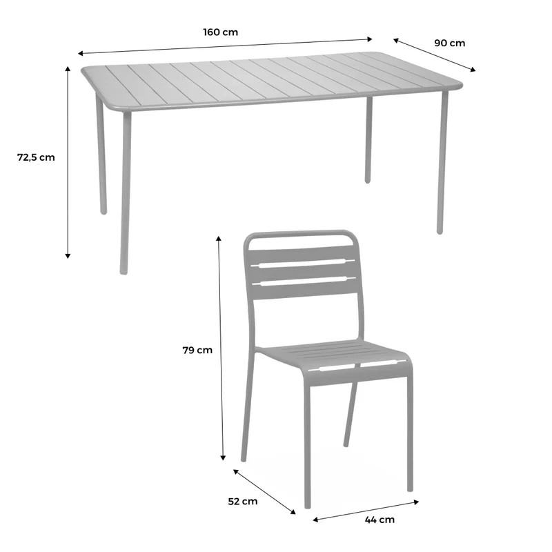 Set tavolo da giardino in acciaio con 6 sedie, 160cm, ocra