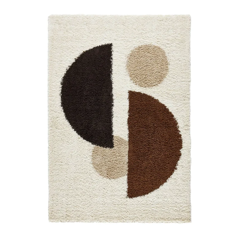 Tappeto interno shaggy motivi circolari beige, marrone, nero