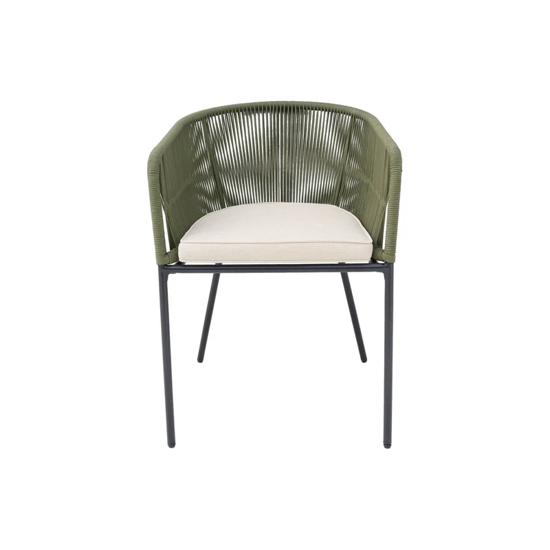 Set 2 poltrone da giardino in corda e acciaio zincato, verde kaki