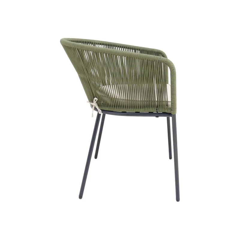 Set 2 poltrone da giardino in corda e acciaio zincato, verde kaki
