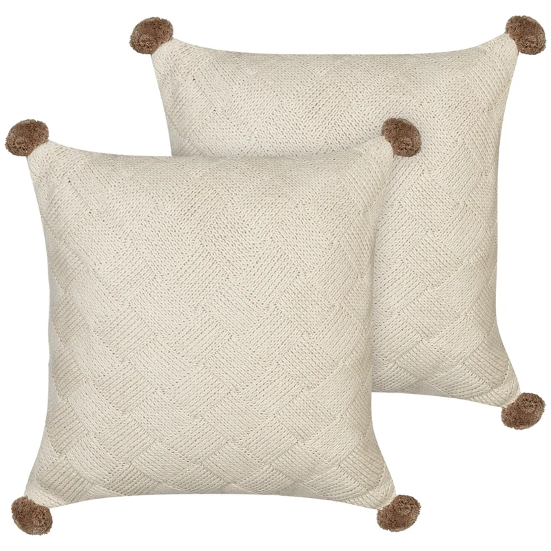 Set di 2 cuscini decorativi in cotone intrecciato beige soggiorno camera da letto