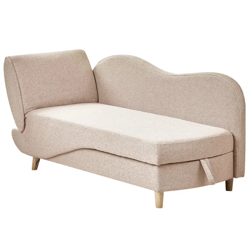Chaise longue a sinistra in tessuto marrone chiaro con contenitore per il soggiorno moderno