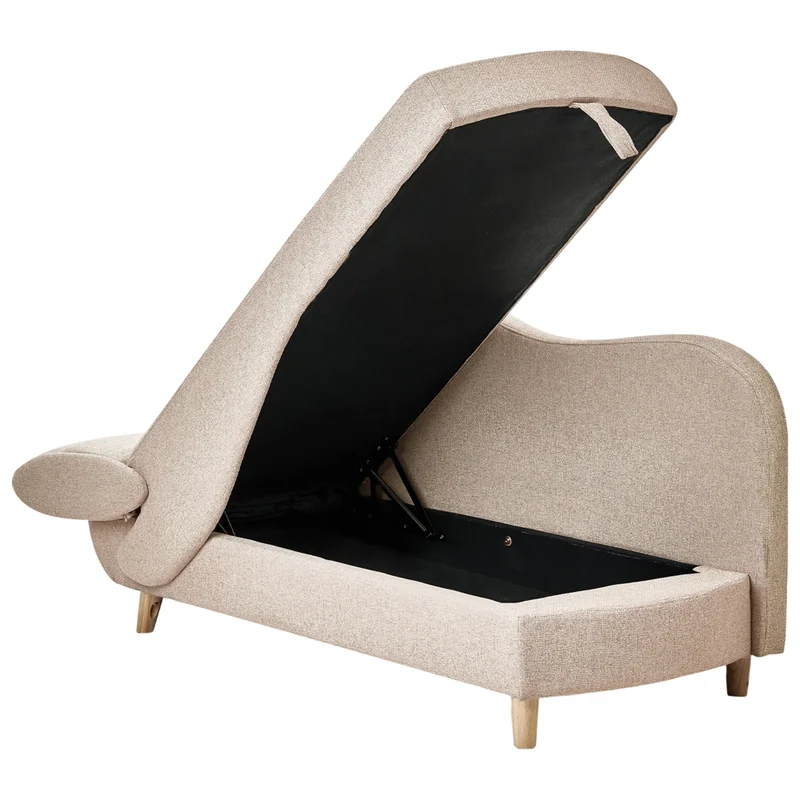 Chaise longue a sinistra in tessuto marrone chiaro con contenitore per il soggiorno moderno