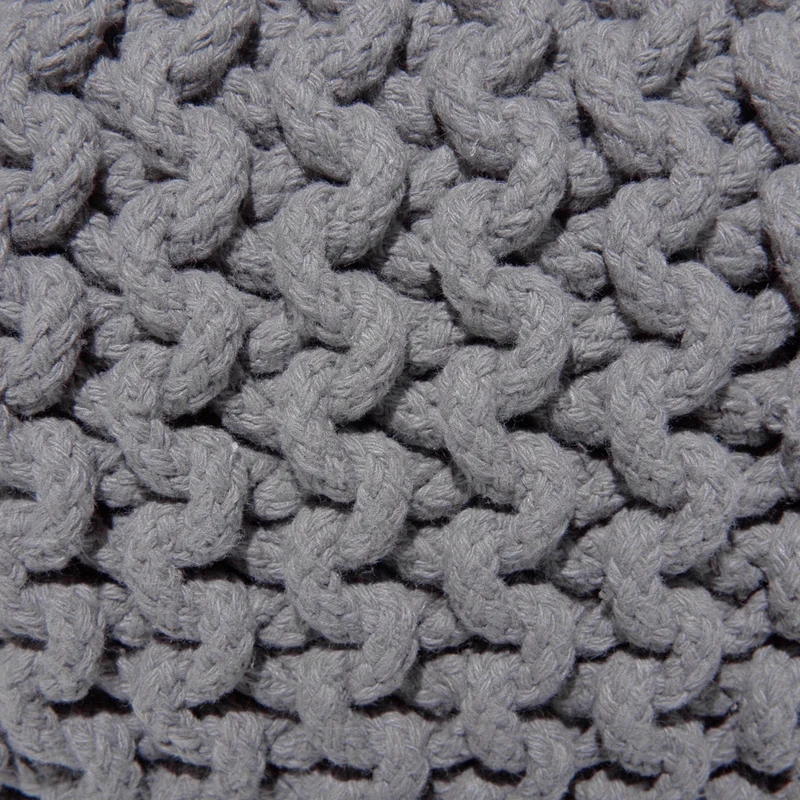 Pouf ottomana grigio scuro in cotone lavorato a maglia perline EPS riempimento rotondo piccolo poggiapiedi 40 x 25 cm