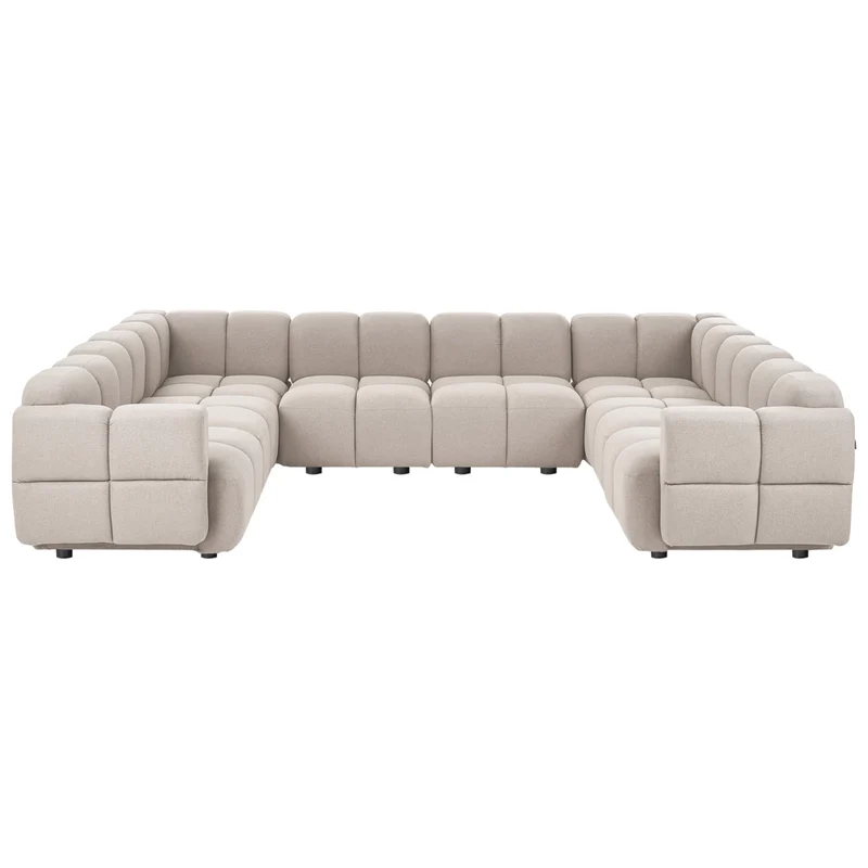 Divano modulare a forma di U in tessuto beige, set componibile da otto elementi, divano modulare in stile moderno