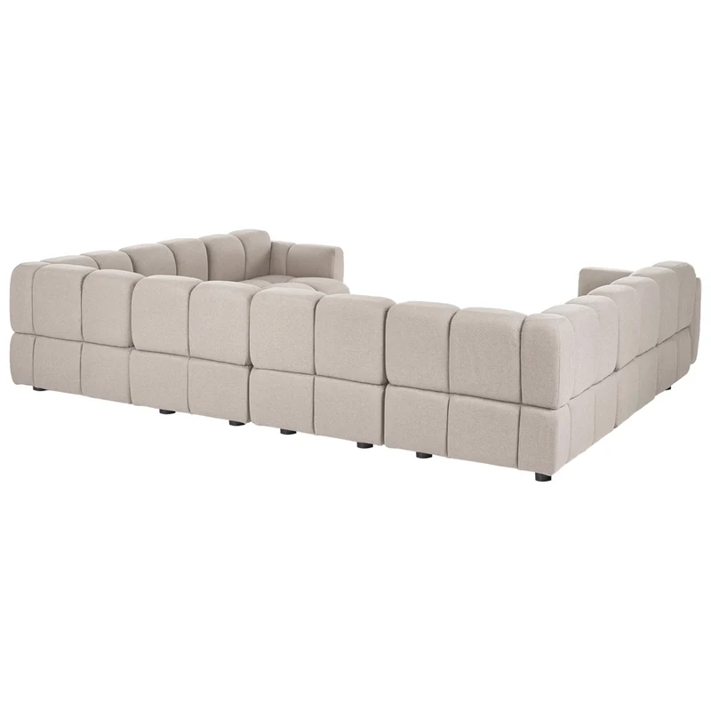 Divano modulare a forma di U in tessuto beige, set componibile da otto elementi, divano modulare in stile moderno