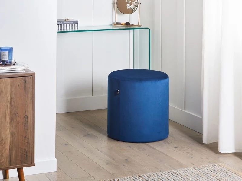 Pouf ottomana poggiapiedi rotondo in velluto blu scuro moderno