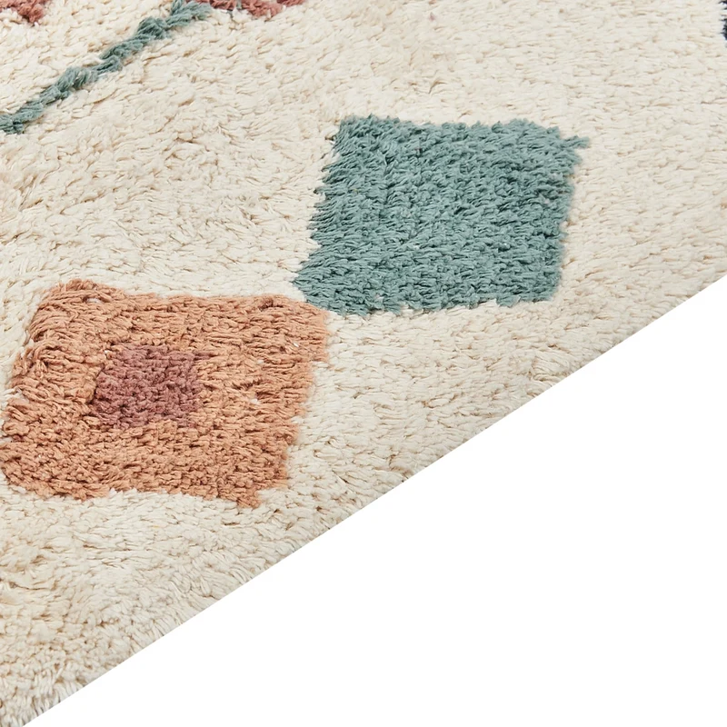 Tappeto rettangolare in cotone con nappe e motivo a diamante multicolore 80 x 150 cm soggiorno camera da letto