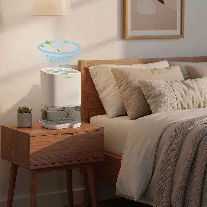 Portable Small Dehumidifier with Transparent Water Tank and Night Light for Bedroom