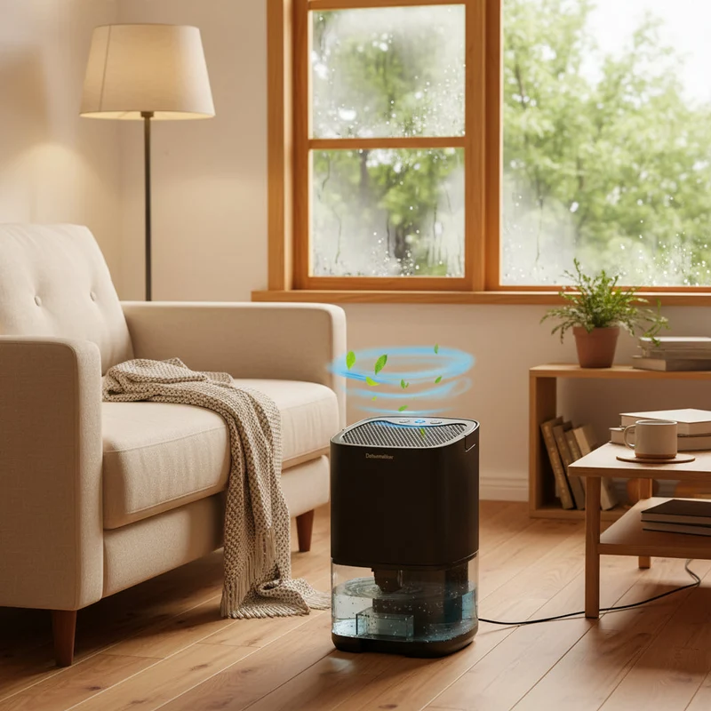 Portable Small Dehumidifier with Transparent Water Tank and Night Light for Bedroom