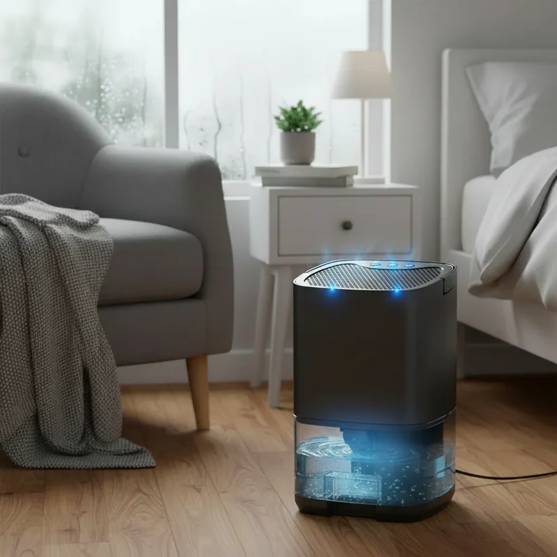Portable Mini Dehumidifier with Clear Water Tank and LED Light for Bedroom