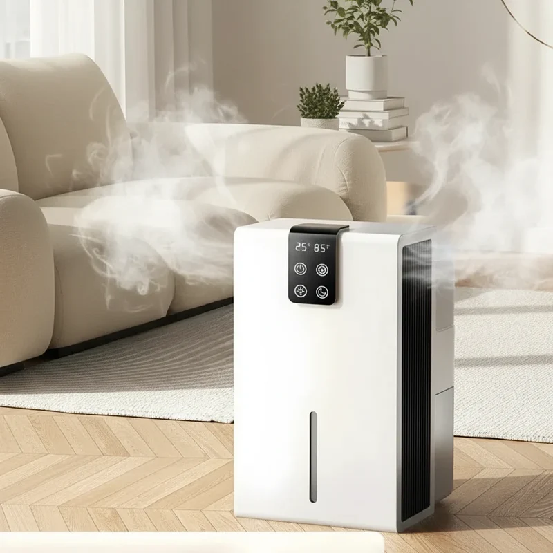 Basement Crawl Space Dehumidifier with Portable Design and Drain Hose Connection