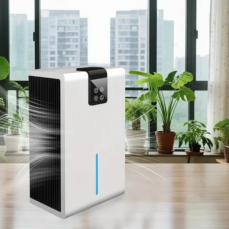 Basement Crawl Space Dehumidifier with Portable Design and Drain Hose Connection