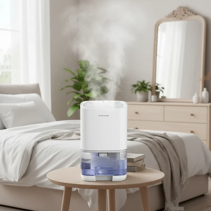 Portable Small Dehumidifier for Room with Transparent Water Tank and Compact Tabletop Design