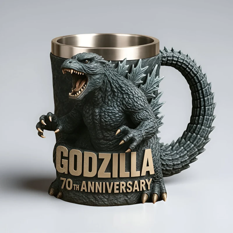 3D Sculpted Monster Coffee Mug with Stainless Steel Liner and Textured Reptile Skin Design