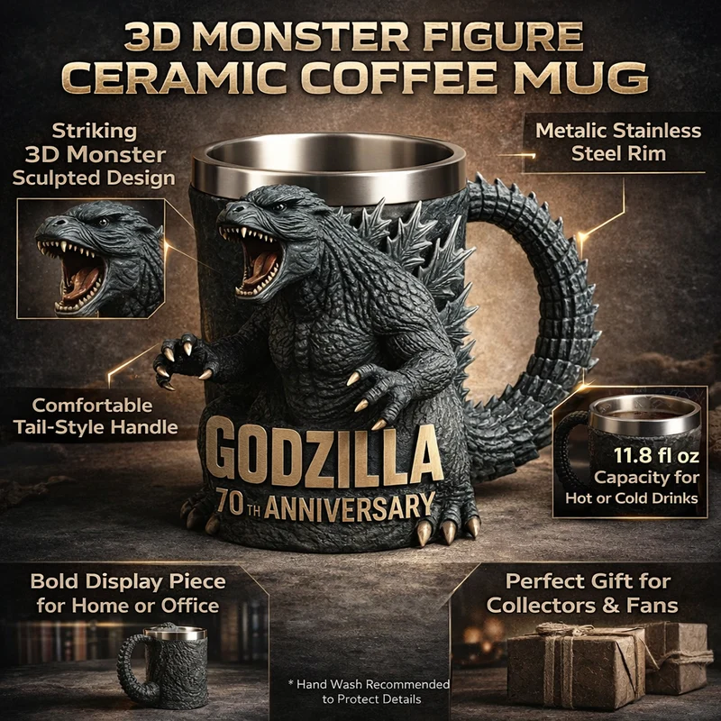 3D Sculpted Monster Coffee Mug with Stainless Steel Liner and Textured Reptile Skin Design
