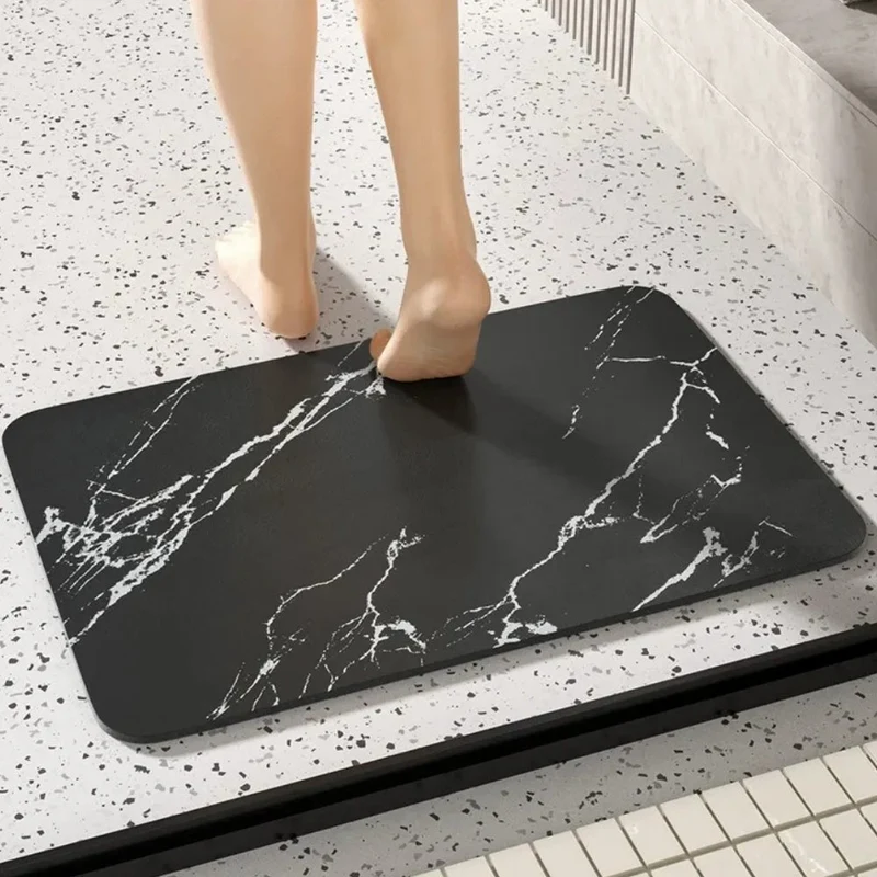 Quick Dry Bathroom Bath Rugs with Non Slip Base and Marble Pattern