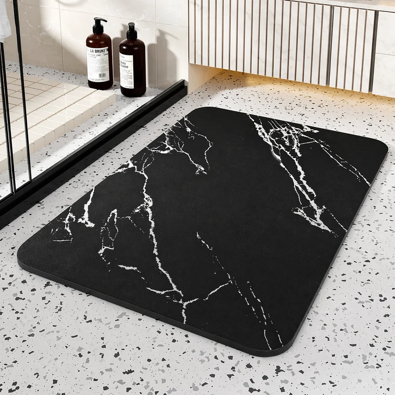 Quick Dry Bathroom Bath Rugs with Non Slip Base and Marble Pattern